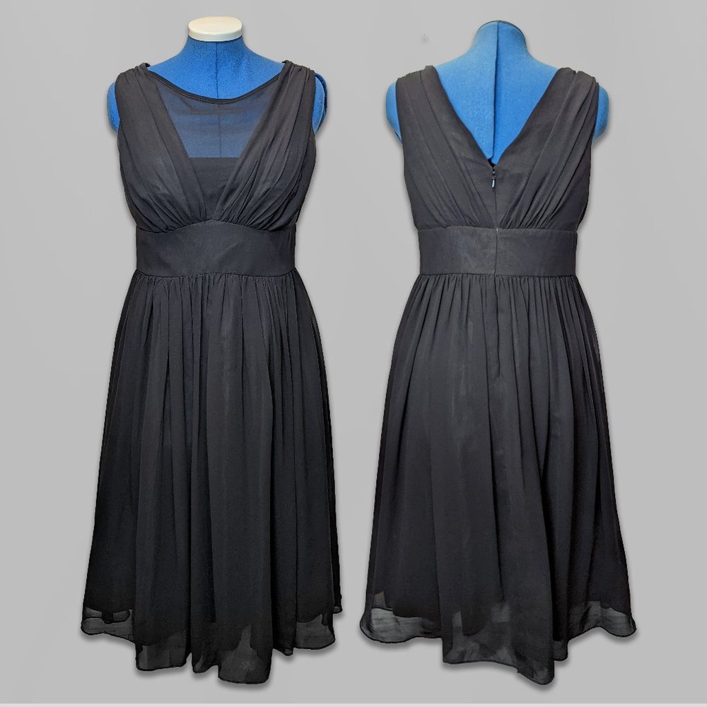 Sleeveless Evan Picone Ruched A Line Midi Chiffon Cocktail Party Dress - Size 10